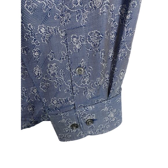 Mens Perry Ellis Blue Floral print slim fit button down Size XL - Picture 6 of 8